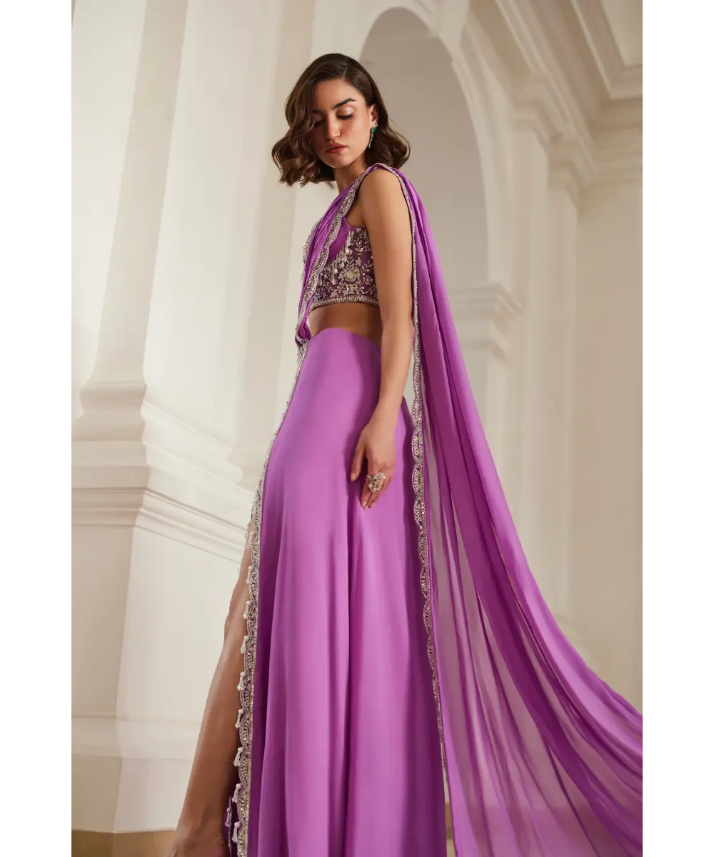 SANYA GULATI- Bubblegum Pink Corset Slit Saree